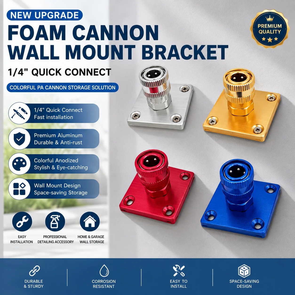 Foam Cannon Car Wash - 1/4 Quick Connect Schuimkanon Wandbevestiging Aluminium